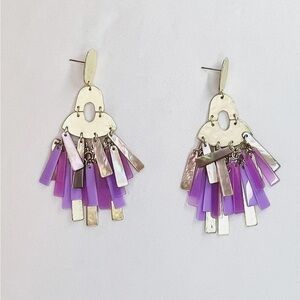 Kendra Scott Kitty Earrings Gold Lavender MOP Statement Fringe Dangle Drop